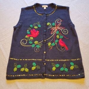 VTG Kim Rogers Red Cardinal Sweater Vest Christmas Holiday in Size M
